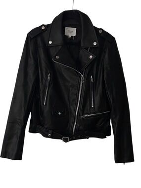 Grey Lab Anthropologie Faux Leather Biker Jacket Black Size Small